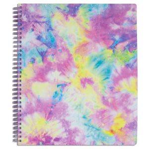 large spiral notebook with bright tie dye hardcover, metal spiral and 160 lined pages for school or office supplies