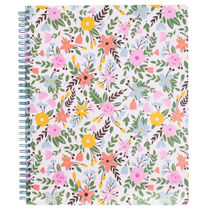 large spiral notebook with colorful  wildflower hardcover, metal spiral and 160 lined pages for school or office supplies