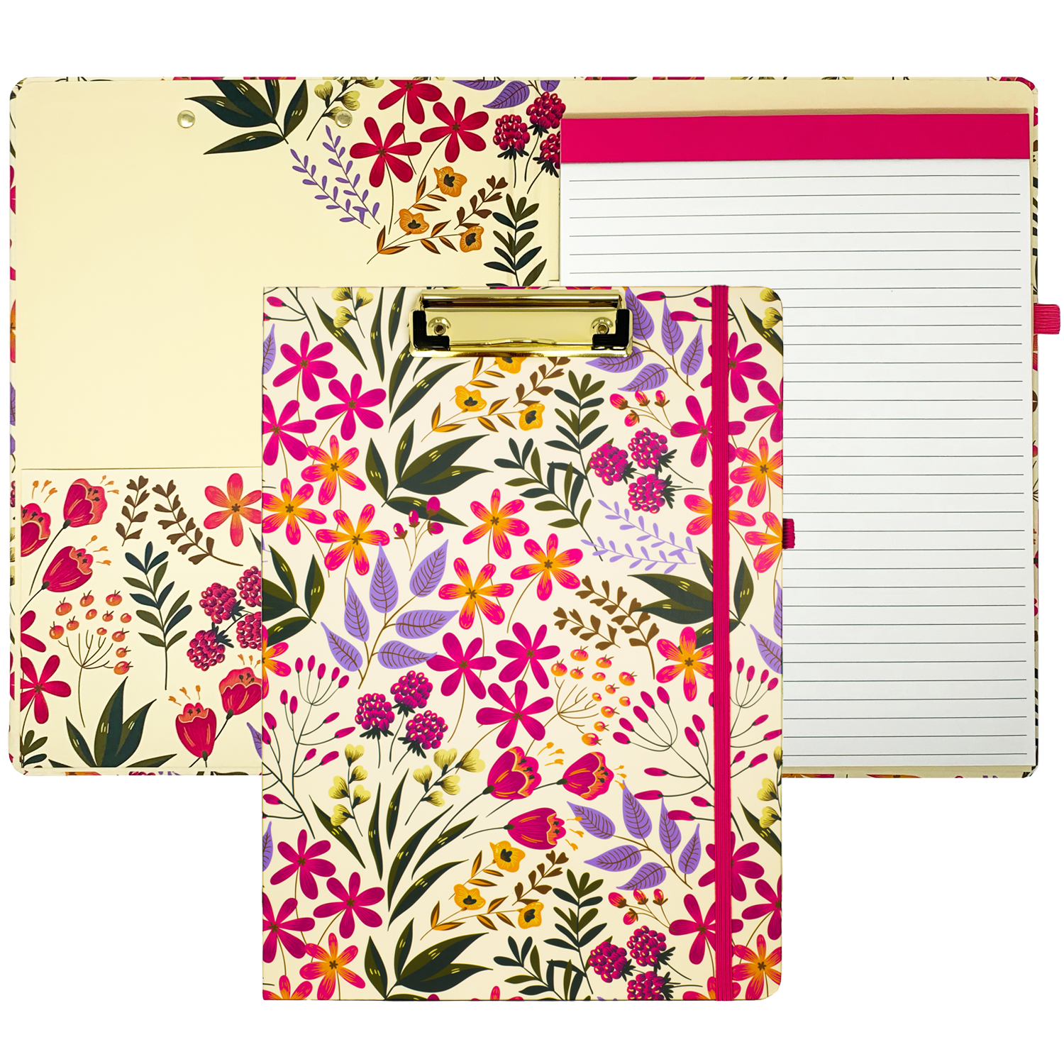 cute clipboard folio with pink wildflower hardcover and lined notepad for professional use 