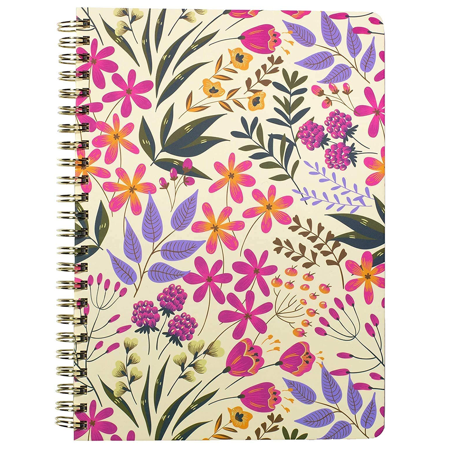mini spiral notebook with wildflower hardcover, metal spiral, 160 lined pages for school or office supplies