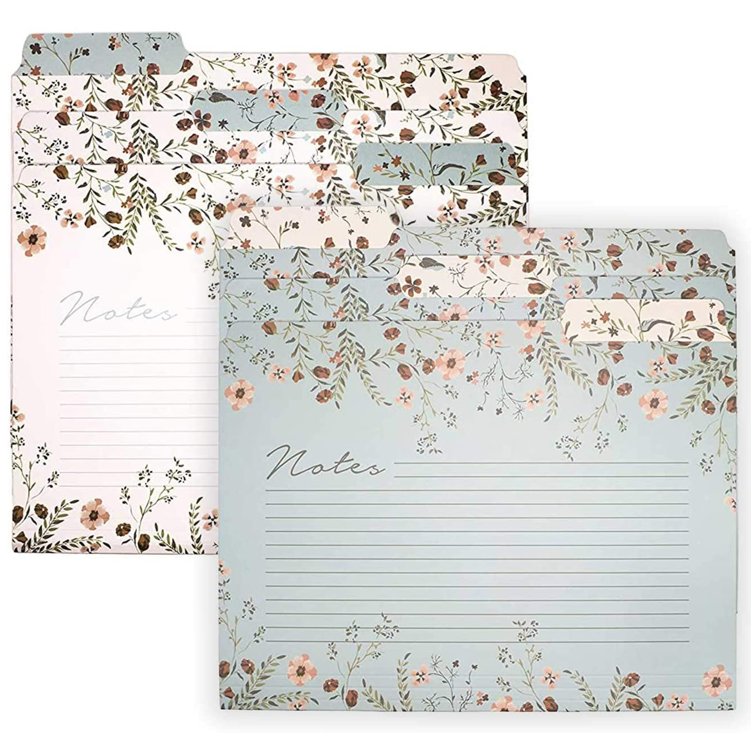 file folder set of 6 with wildflowers and lined notes section on the front includes 2 left tabs, 2 middle tabs, 2 right tabs