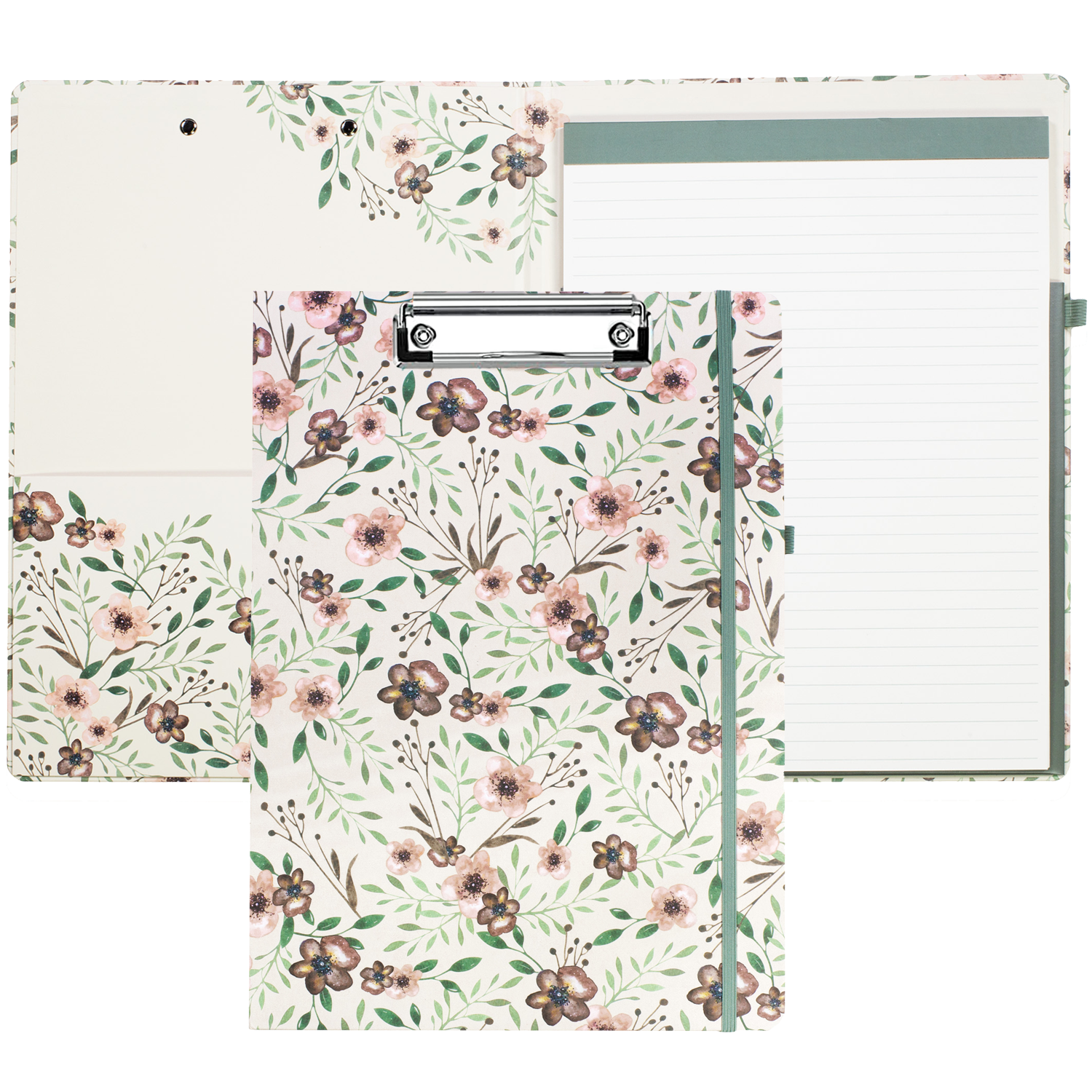 cute clipboard folio with earth tone floral hardcover and lined notepad for professional use 