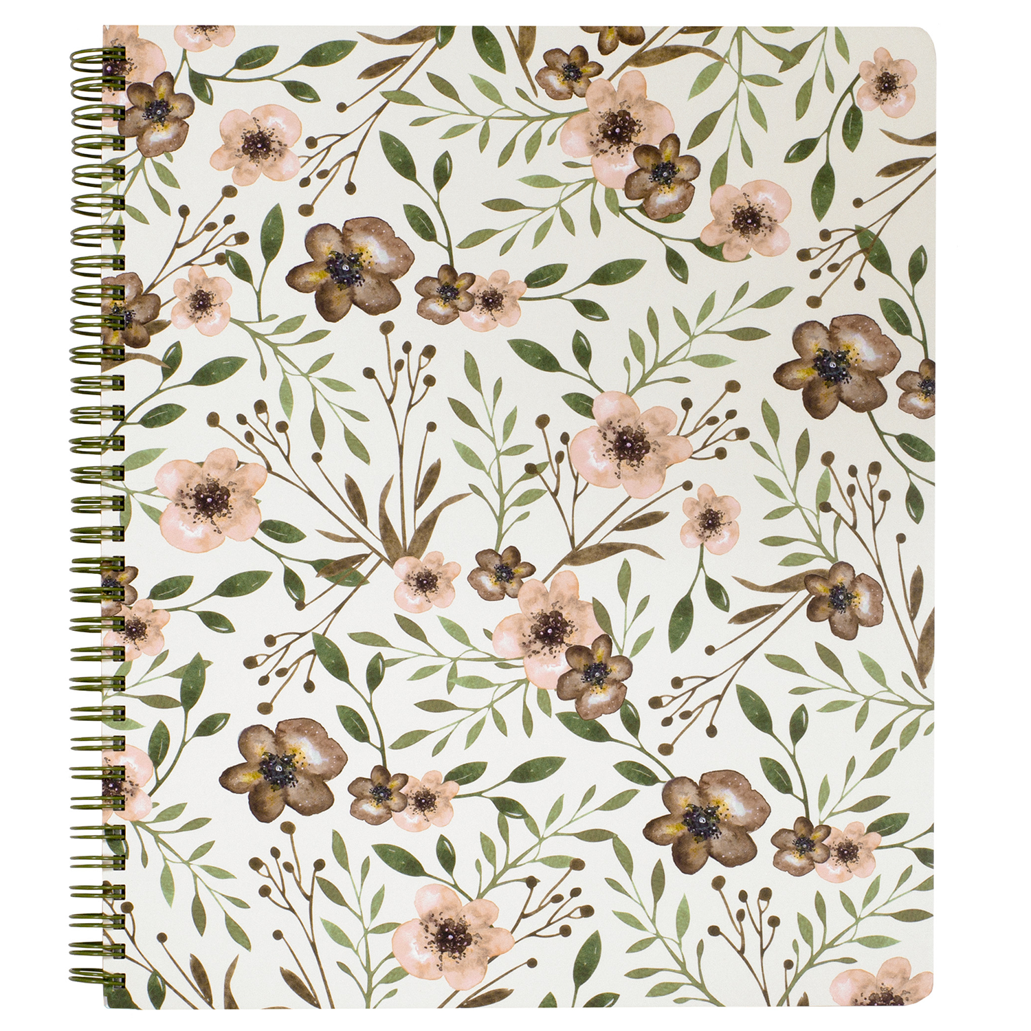 large spiral notebook with earth tone wildflower hardcover, metal spiral and 160 lined pages for school or office supplies