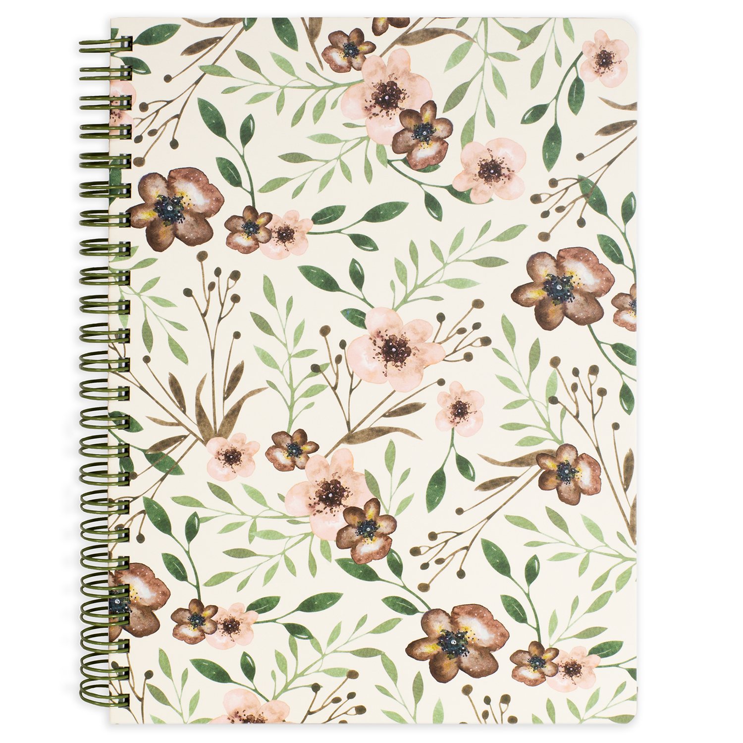 mini spiral notebook with Earth tone wildflower hardcover, metal spiral, 160 lined pages for school or office supplies