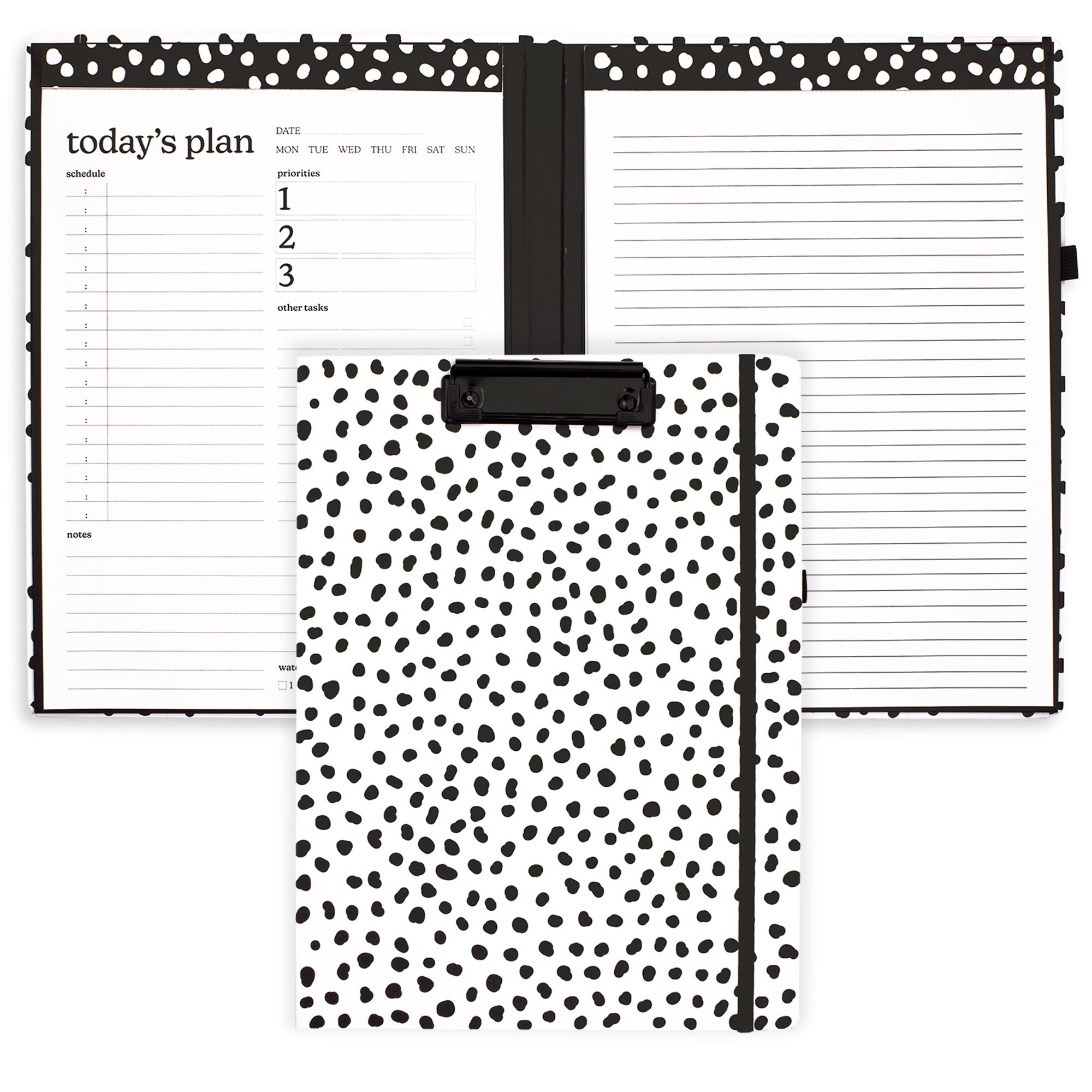 Double Notepad Clipboard Folio, Black Dots