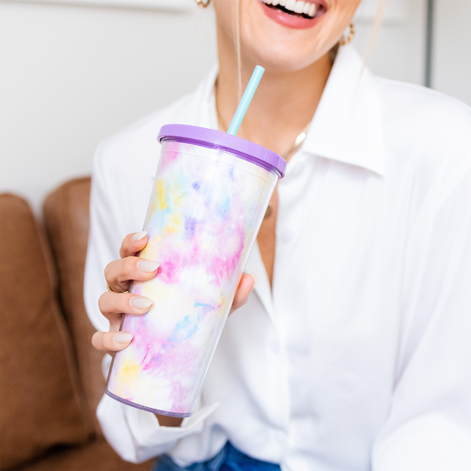 Tumbler with Straw, Tie Dye