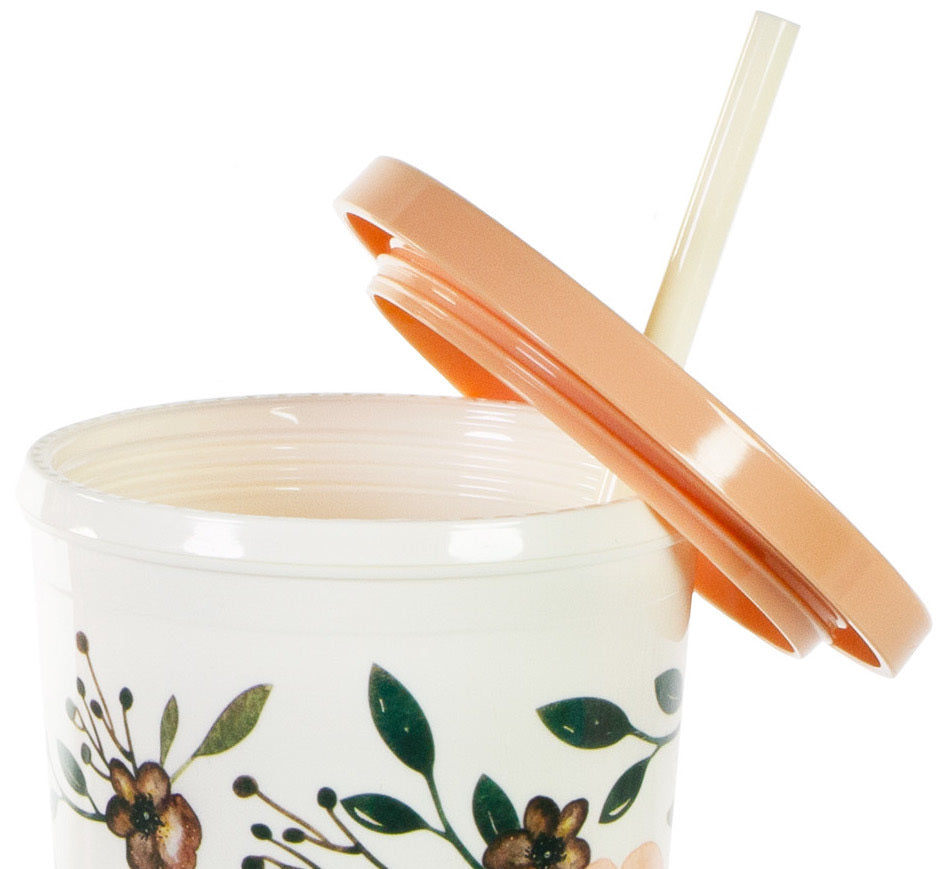 Tumbler with Straw, Woodland Floral