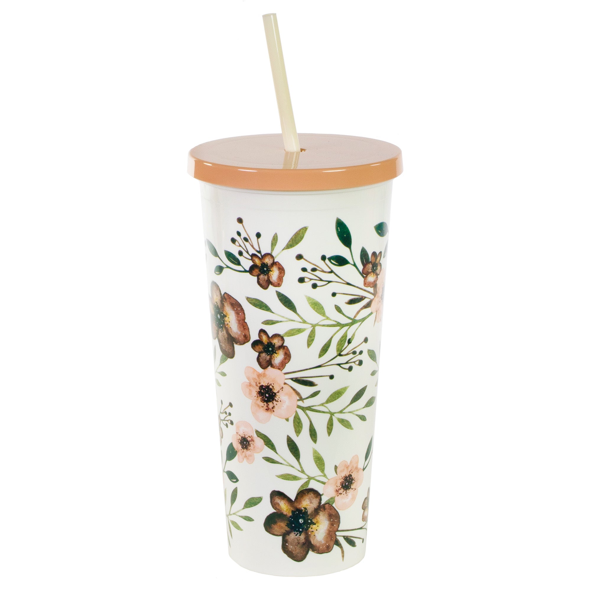 Tumbler with Straw, Woodland Floral